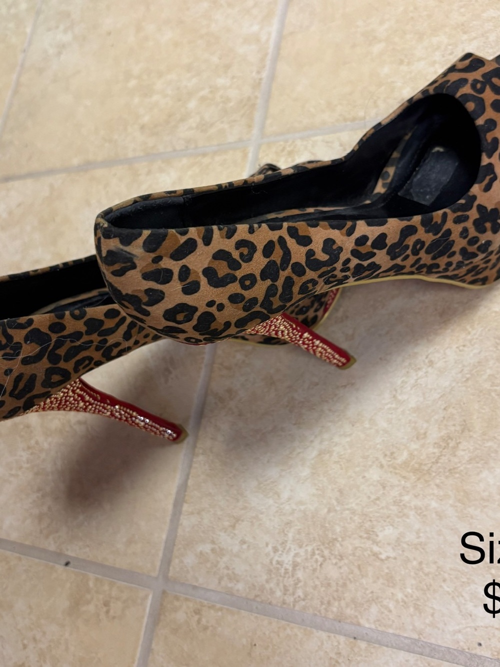 Leopard Print High Heel Pumps with Red Embellished Heel